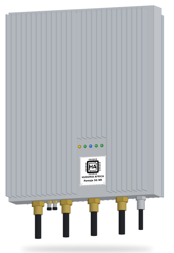 Pamoja 5G NR radio unit: the same enclosure with the Pamoja badge